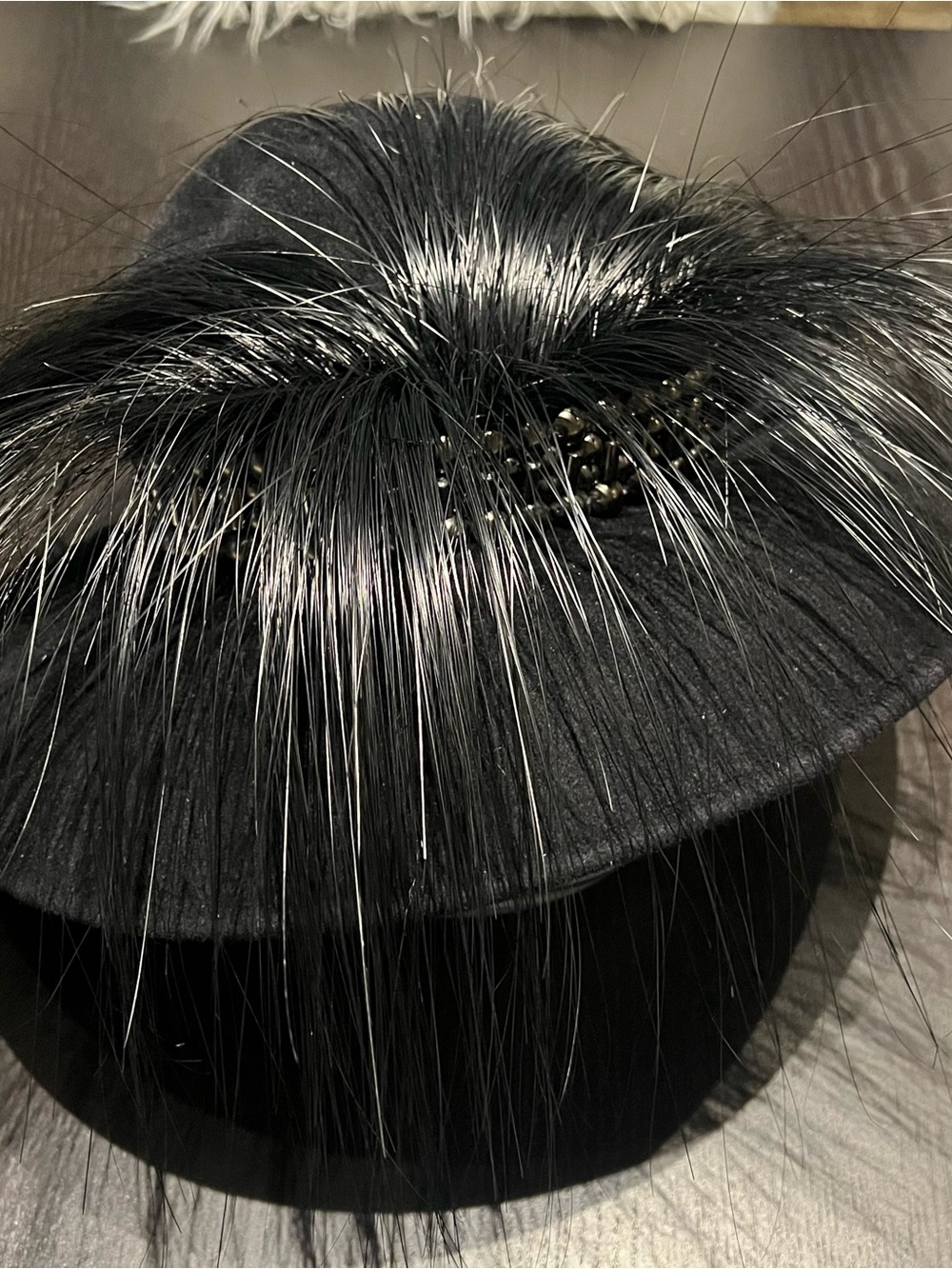 Vintage Black Wool Hat with Feather Accent